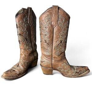Circle g brown and blue coastal cowgirl boots size 6 1/2